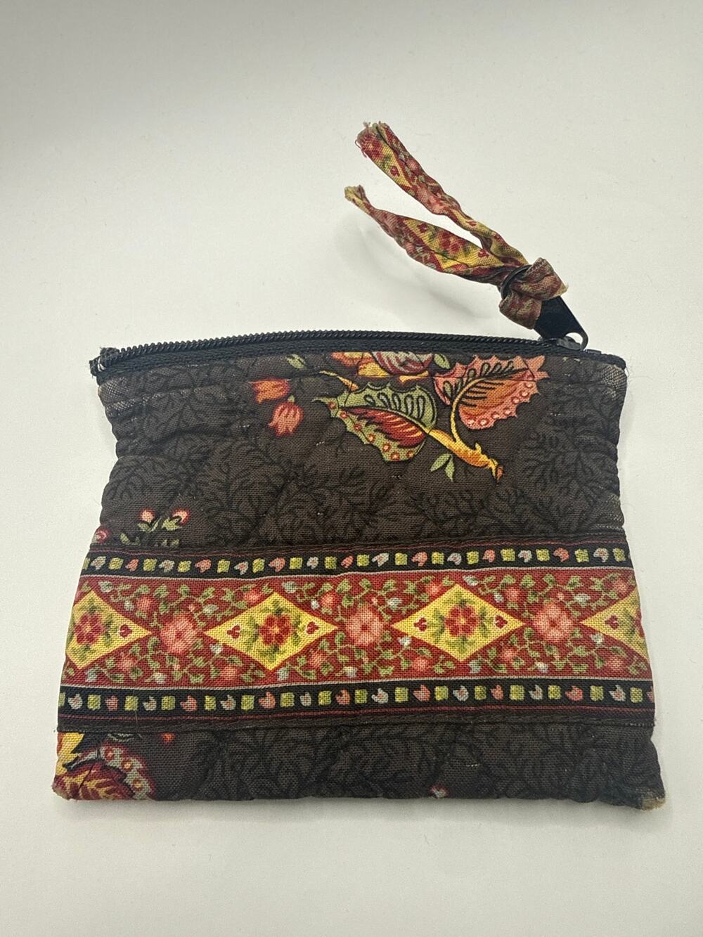 Vintage Vera Bradley Chocolat Coin Purse Quilted Zip Pouch Retired Pattern